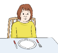Kind wartet auf Essen am Tisch